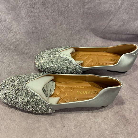 Rhinestone Square Toe Fashion Ballet Flats - Picture 4 of 7